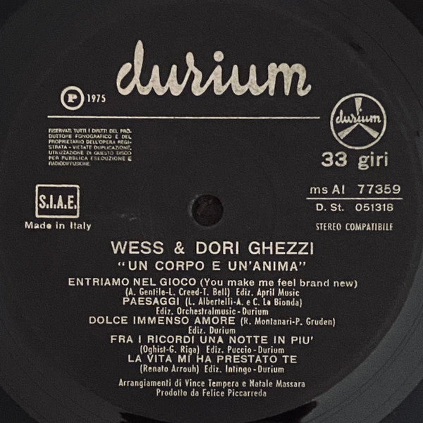 Wess And Dori Ghezzi – Un Corpo E Un'Anima (LP, Album, Italy - 1975)