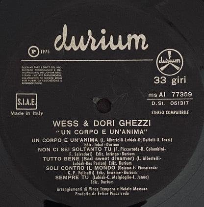 Wess And Dori Ghezzi – Un Corpo E Un'Anima (LP, Album, Italy - 1975)