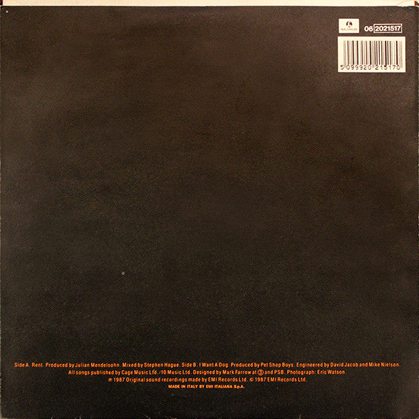 Pet Shop Boys – Rent (7", Italy - 1987)