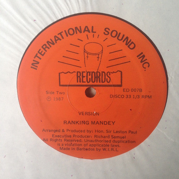 Ranking Mandey – Soca Down With Me (12", Barbados - 1987)