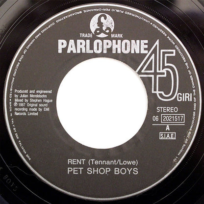 Pet Shop Boys – Rent (7", Italy - 1987)