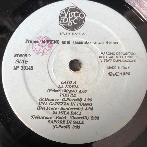Franco Moreno – Anni Sessanta Canzoni D'Amore (LP, Italy - 1990)
