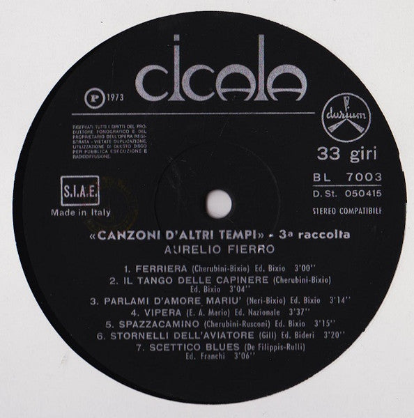 Aurelio Fierro – Canzoni D'Altri Tempi - 3° Raccolta (LP, Compilation, Italy - 1973)