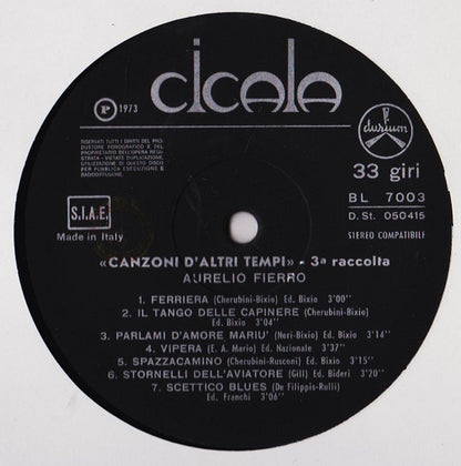 Aurelio Fierro – Canzoni D'Altri Tempi - 3° Raccolta (LP, Compilation, Italy - 1973)