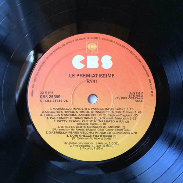 Various – Premiatissima '84 - Le Premiatissime (LP, Compilation, Italy - 1985)
