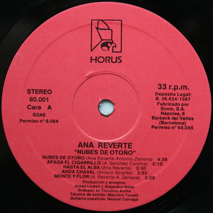 Ana Reverte – Nubes De Otoño (LP, Album, Spain - 1987)