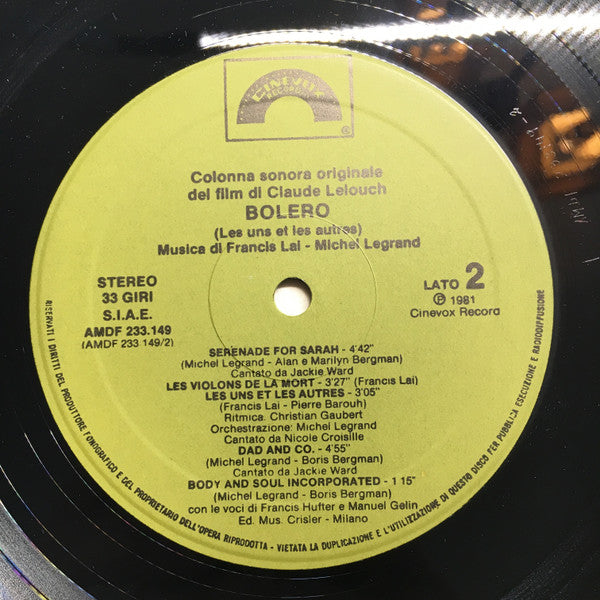 Francis Lai, Michel Legrand – Bolero (Colonna Sonora Originale) (LP, Album, Italy - 1981)