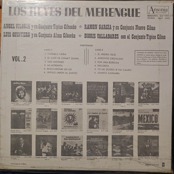 Angel Viloria, Luis Quintero (2), Ramon Garcia (2), Dioris Valladares – Los Reyes Del Merengue Vol. 2 (LP, Compilation, US)