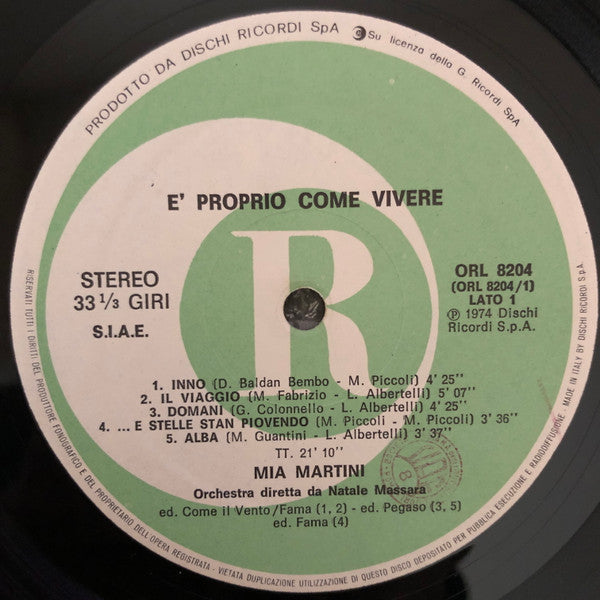 Mia Martini – È  Proprio Come Vivere (LP, Album, Repress, Italy)