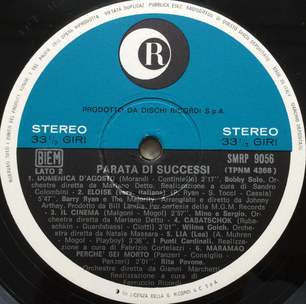 Various – Parata Di Successi (LP, Compilation, Italy - 1969)
