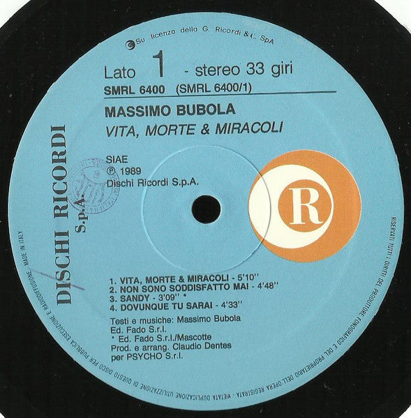 Massimo Bubola – Vita, Morte & Miracoli (LP, Album, Italy - 1989)
