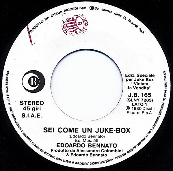 Edoardo Bennato – Sei Come Un Juke-Box (7", Italy - 1980)