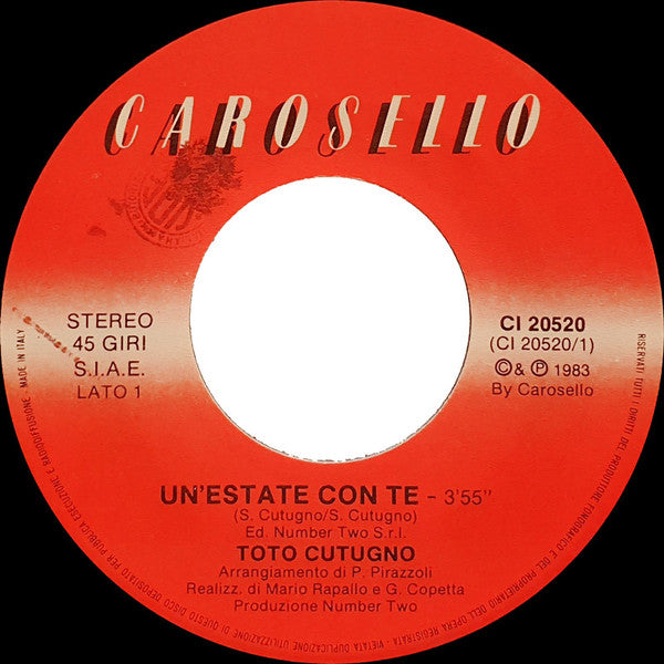 Toto Cutugno – Un'Estate Con Te (7", Italy - 1983)