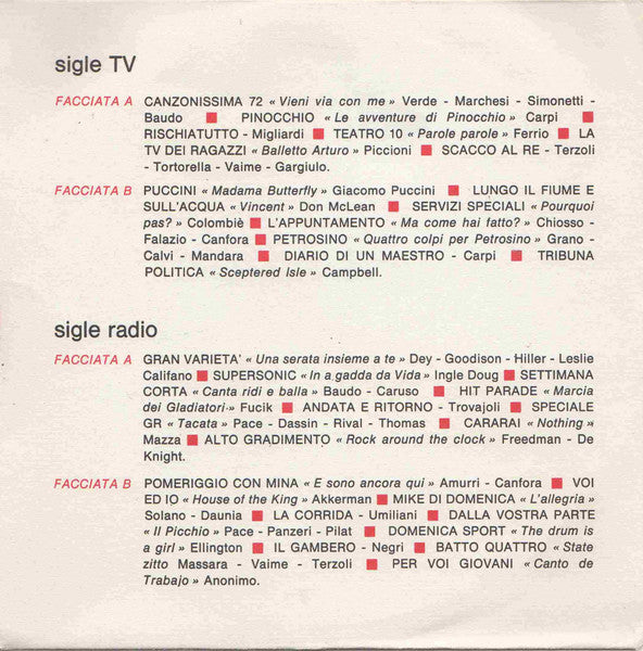 Various – Lo Spettacolo Alla Televisione E Alla Radio (7", Italy - 1973)