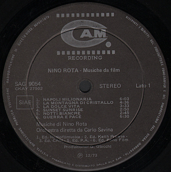 Nino Rota – Musiche Da Film (LP, Album, Italy - 1973)