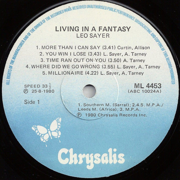 Leo Sayer – Living In A Fantasy (LP, Album, South Africa - 1980)