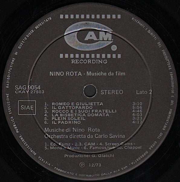 Nino Rota – Musiche Da Film (LP, Album, Italy - 1973)