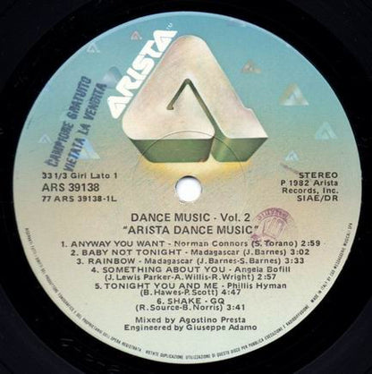 Various – Dance Music Vol. 2 - Arista Dance Music (LP, Compilation, Italy - 1982)