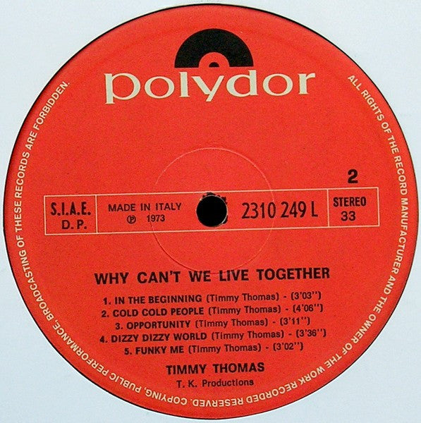 Timmy Thomas – Why Can't We Live Together (LP, Album, Italy - 1973)