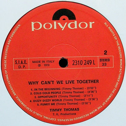 Timmy Thomas – Why Can't We Live Together (LP, Album, Italy - 1973)