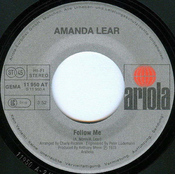 Amanda Lear – Follow Me (7", Germany - 1978)