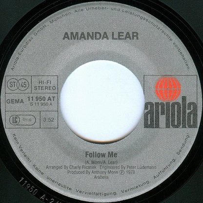 Amanda Lear – Follow Me (7", Germany - 1978)