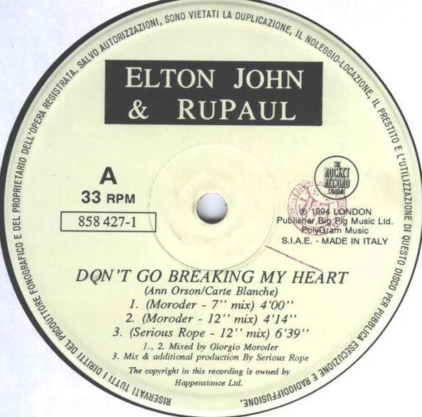 Elton John, RuPaul – Don't Go Breaking My Heart (12", Italy - 1994)