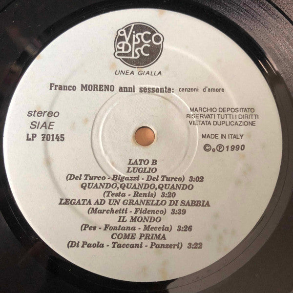 Franco Moreno – Anni Sessanta Canzoni D'Amore (LP, Italy - 1990)