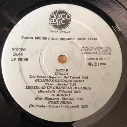 Franco Moreno – Anni Sessanta Canzoni D'Amore (LP, Italy - 1990)