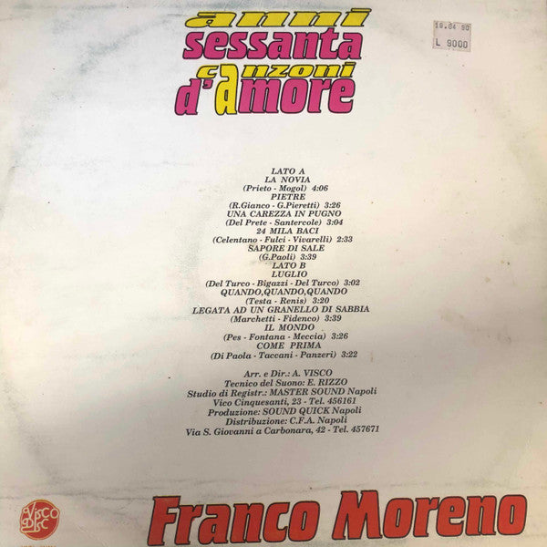 Franco Moreno – Anni Sessanta Canzoni D'Amore (LP, Italy - 1990)