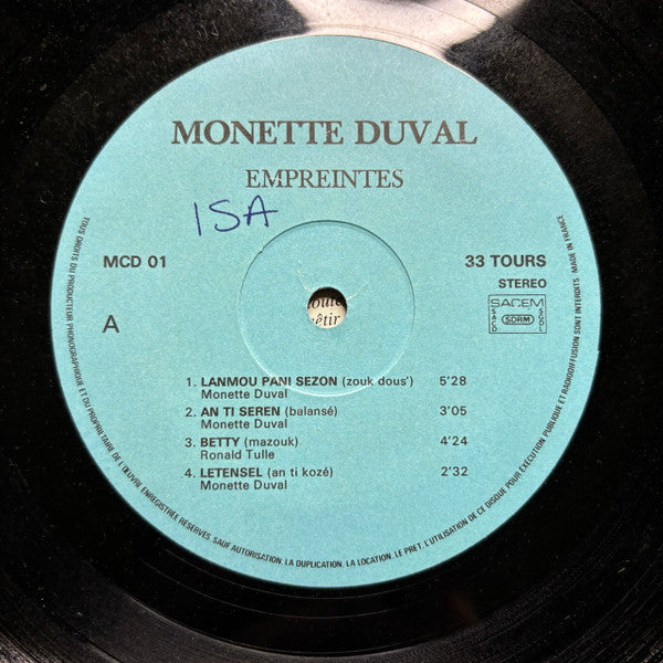 Monette Duval – Empreintes (LP, Album, France)
