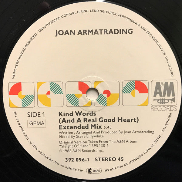 Joan Armatrading – Kind Words (And A Real Good Heart) (Extended Mix) (12", Germany - 1986)