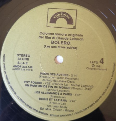Francis Lai, Michel Legrand – Bolero (Colonna Sonora Originale) (LP, Album, Italy - 1981)