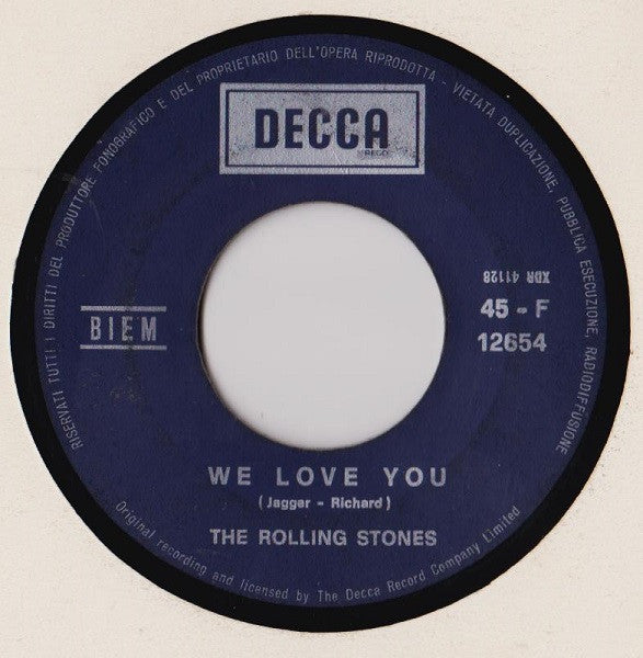 The Rolling Stones – We Love You / Dandelion (7", Italy - 1967)