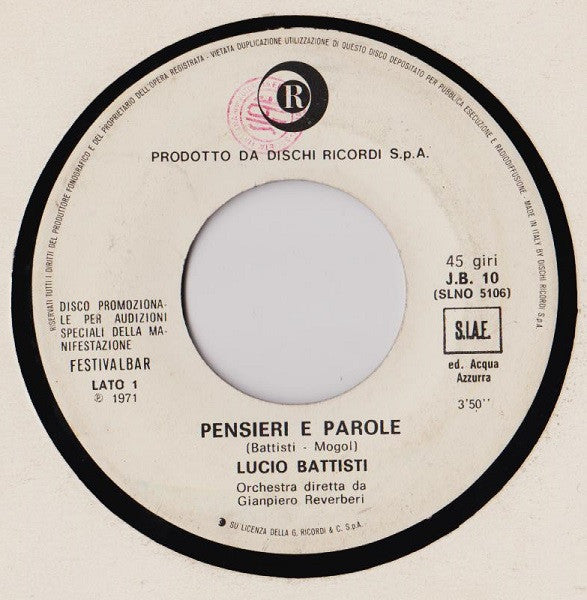 Lucio Battisti – Pensieri E Parole (7", Italy - 1971)