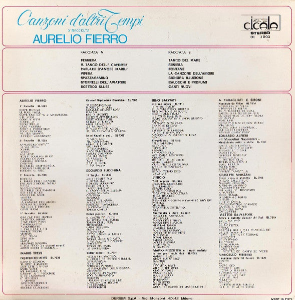 Aurelio Fierro – Canzoni D'Altri Tempi - 3° Raccolta (LP, Compilation, Italy - 1973)