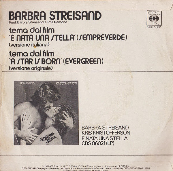 Barbra Streisand – Tema Dal Film "E' Nata Una Stella" (7", Italy - 1977)