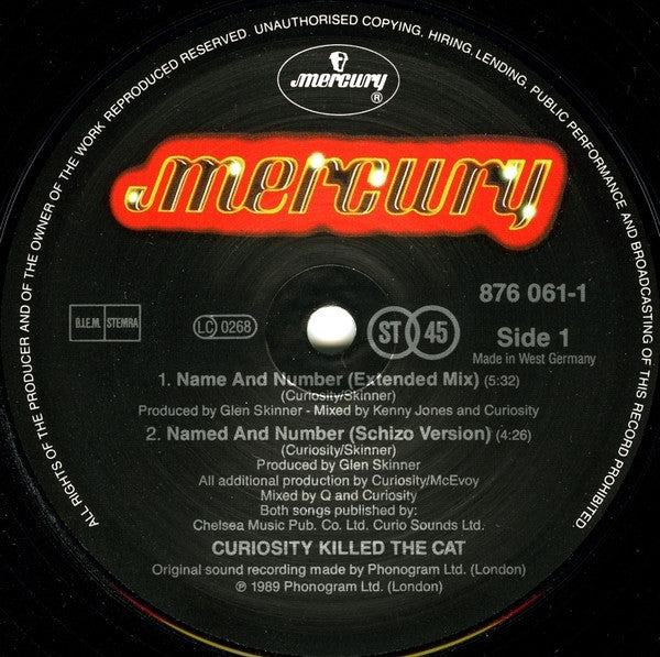 Curiosity Killed The Cat – Name And Number (12", Europe - 1989)