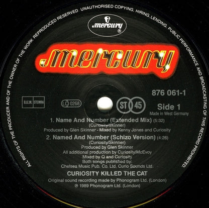 Curiosity Killed The Cat – Name And Number (12", Europe - 1989)