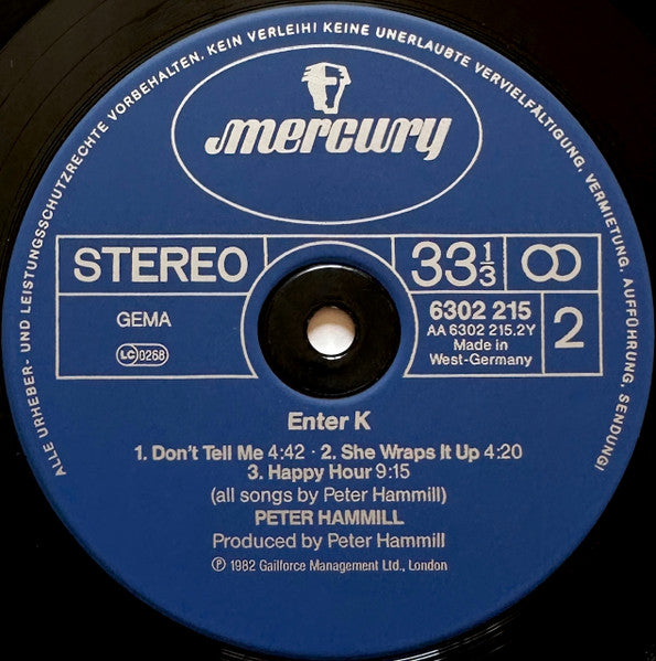 Peter Hammill – Enter K (LP, Album, Germany - 1982)