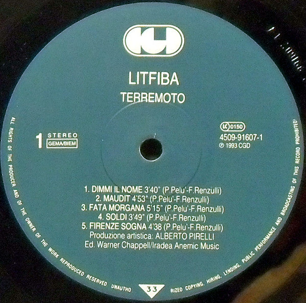 Litfiba – Terremoto (LP, Album, Europe - 1993)