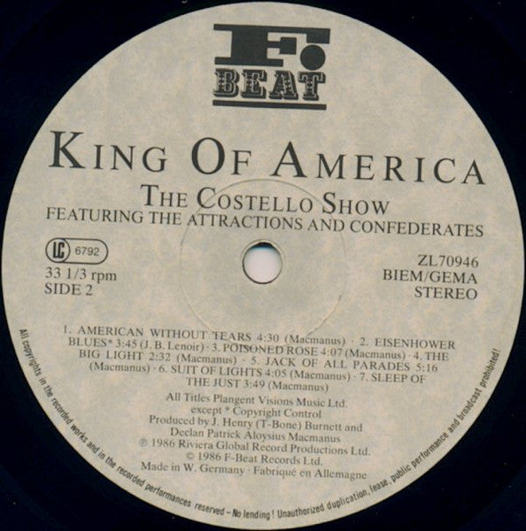 The Costello Show, The Attractions, The Confederates – King Of America (LP, Album, Europe - 1986)