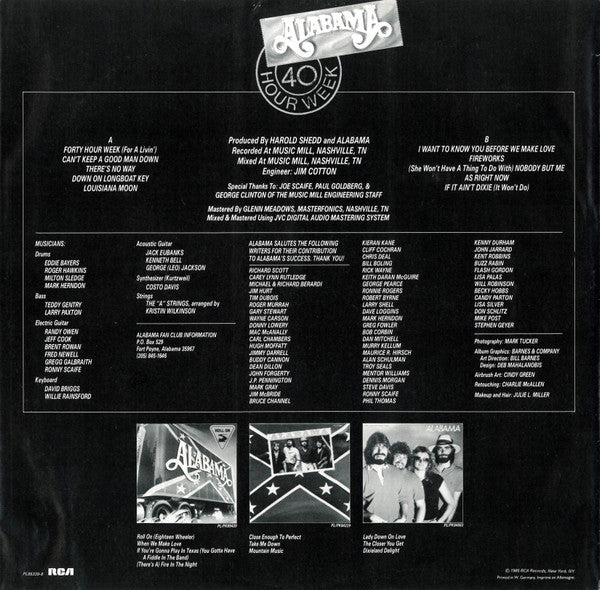 Alabama – 40 Hour Week (LP, Album, Europe - 1985)