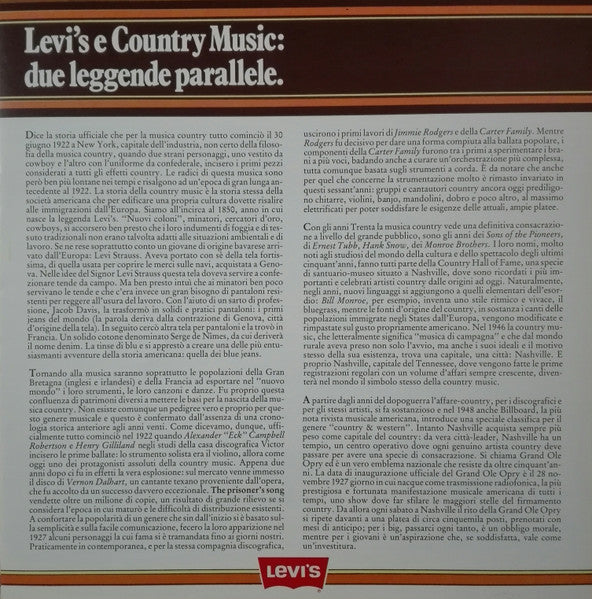 Various – Levi's In Concerto (Country Music) (LP, Compilation, Italy - 1982)