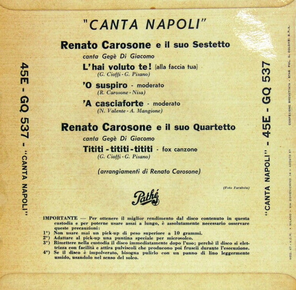 Renato Carosone E Il Suo Sestetto – Canta Napoli (7", Italy - 1957)