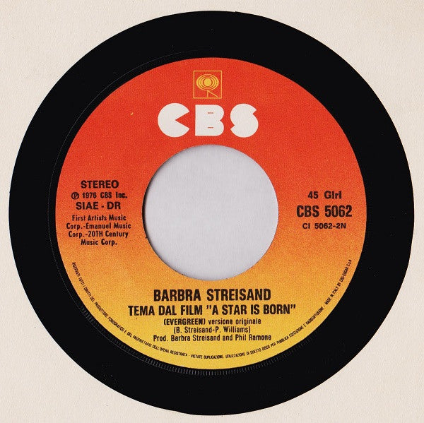 Barbra Streisand – Tema Dal Film "E' Nata Una Stella" (7", Italy - 1977)
