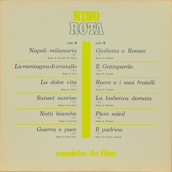 Nino Rota – Musiche Da Film (LP, Album, Italy - 1973)