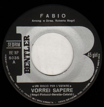 Fabio (57) – Vorrei Sapere / Viva La Notte (7", Italy - 1968)