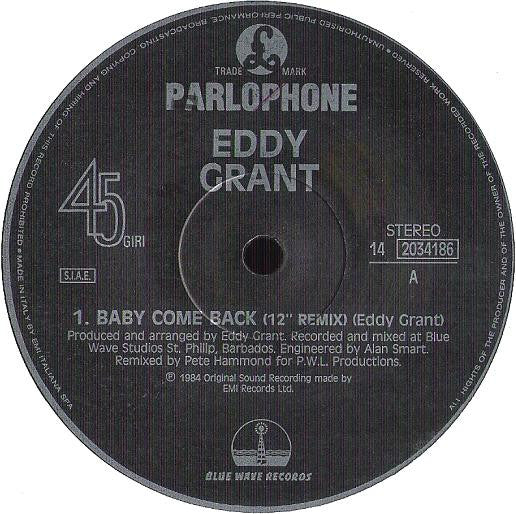 Eddy Grant – Baby Come Back (12" Remix) (12", Italy - 1989)