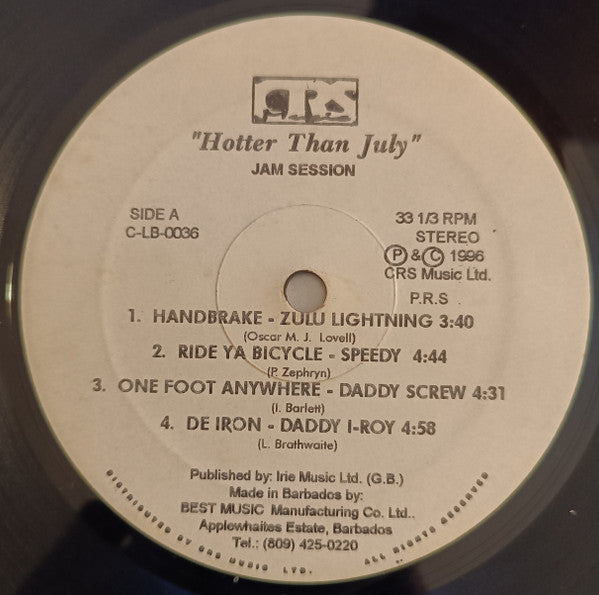 Various – "Hotter Than July" Jam Session (LP, Compilation, Barbados)